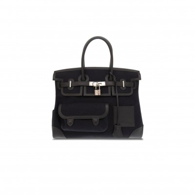 HERMES MASTER BIRKIN 35 CANVAS AND SWIFT LEATHER BLACK SILVER BUCKLE H079238CK6A (35*25*18cm)
